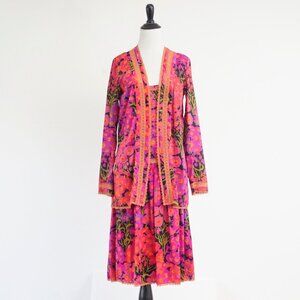 Vintage Ken Scott IMEC Colorful Print 2 Piece Dress and Jacket Set XS/S